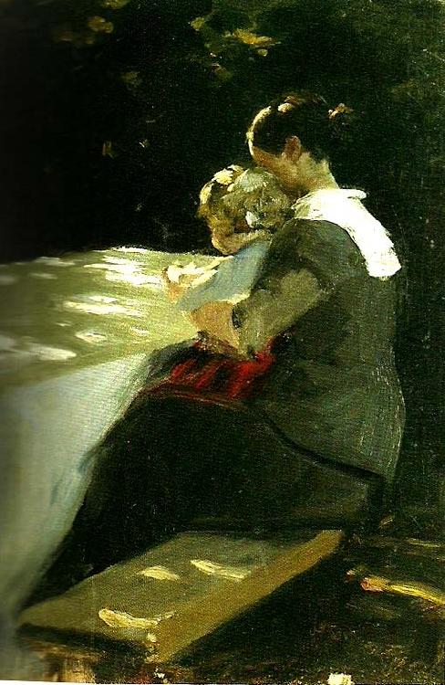 figurstudie av anna ancher med helga i knaet, Peter Severin Kroyer